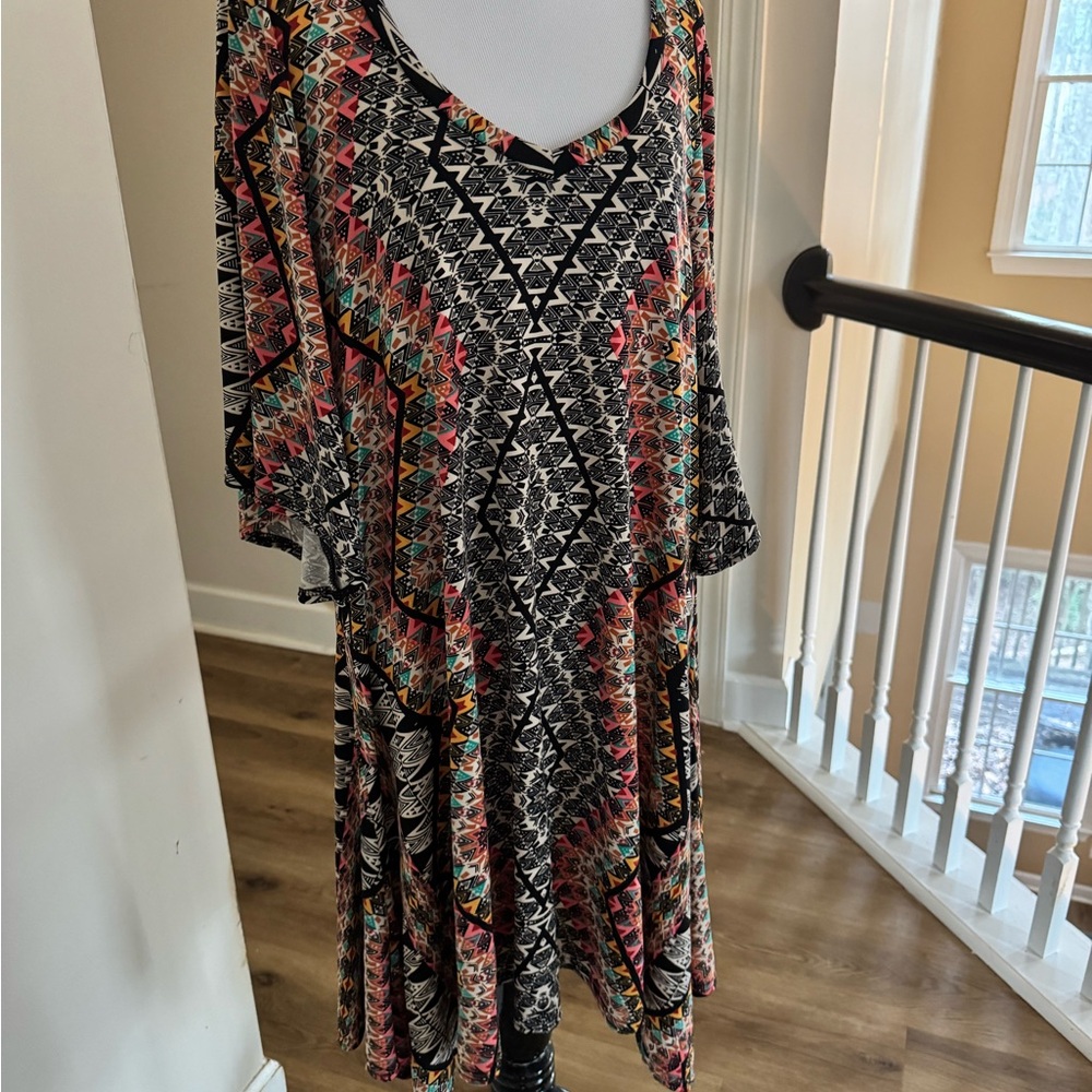 Uncle Frank Asymmetrical Dress with Multicolor Geometric Design